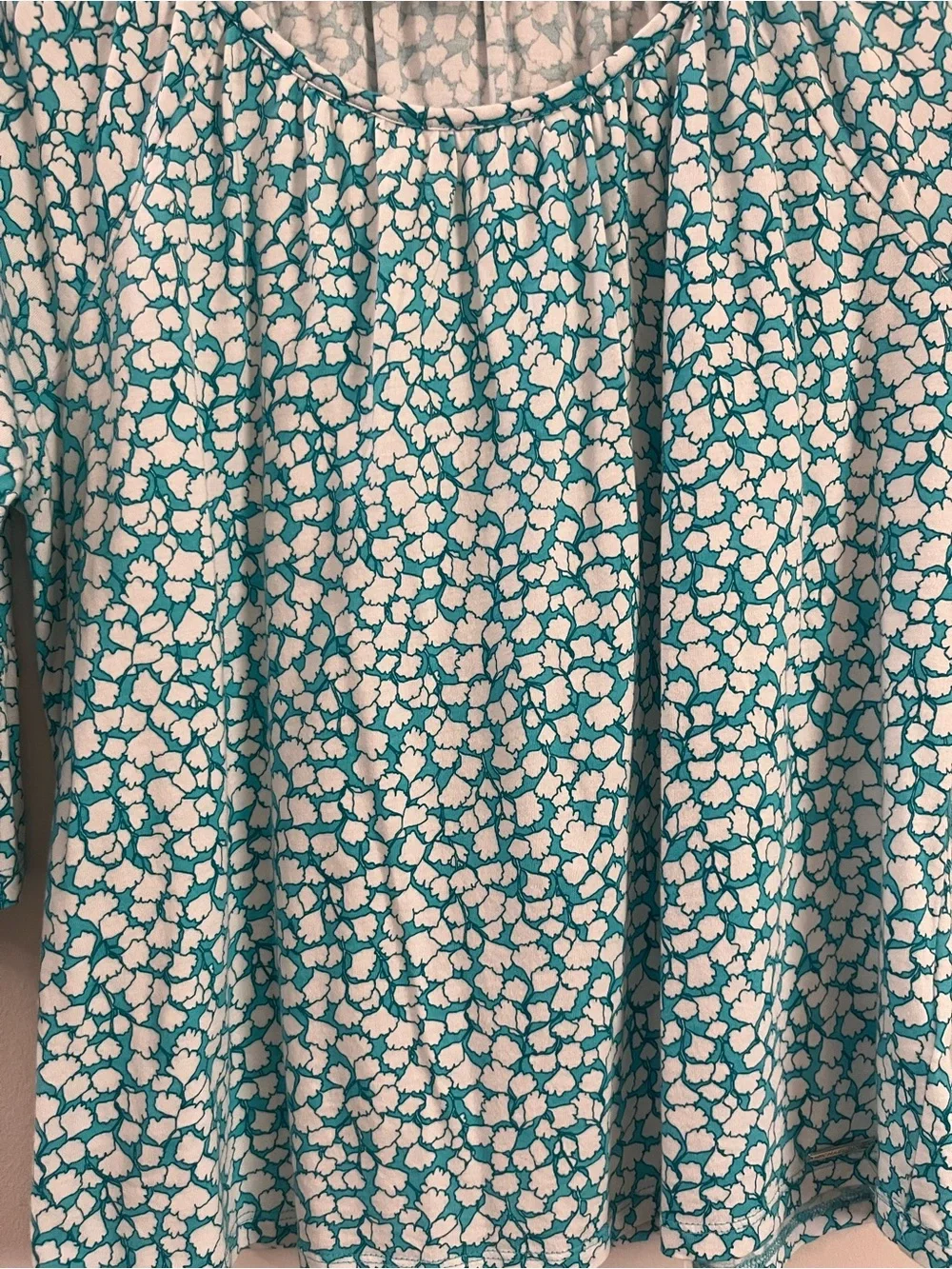 Michael Kors Teal and White Floral Peasant Blouse